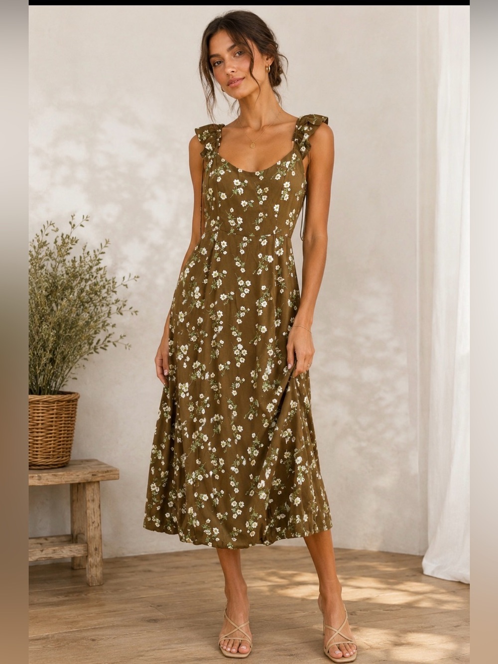 🍂 NWT The Workshop Brown Floral Cottagecore Midi Dress Size M 🍂